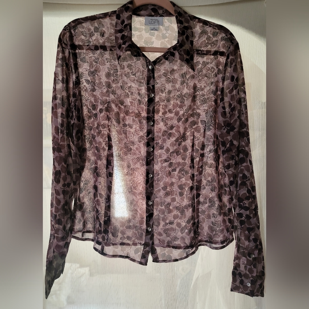 Ann Taylor Loft Gauzy, Sheer Blouse - 100% Silk - 10